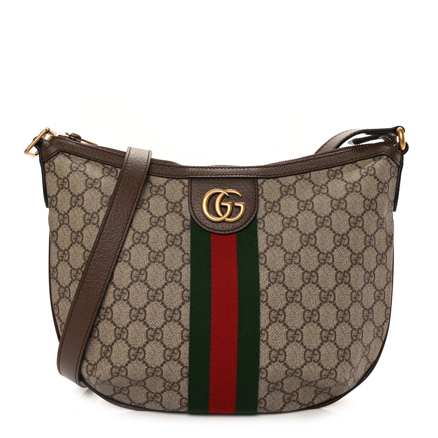 Gucci GG Supreme Monogram Web Small Ophidia Half Moon Hobo Brown