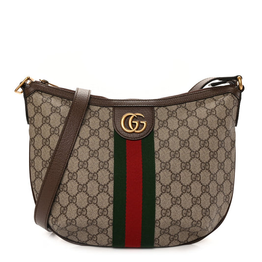 Gucci GG Supreme Monogram Web Small Ophidia Half Moon Hobo Brown