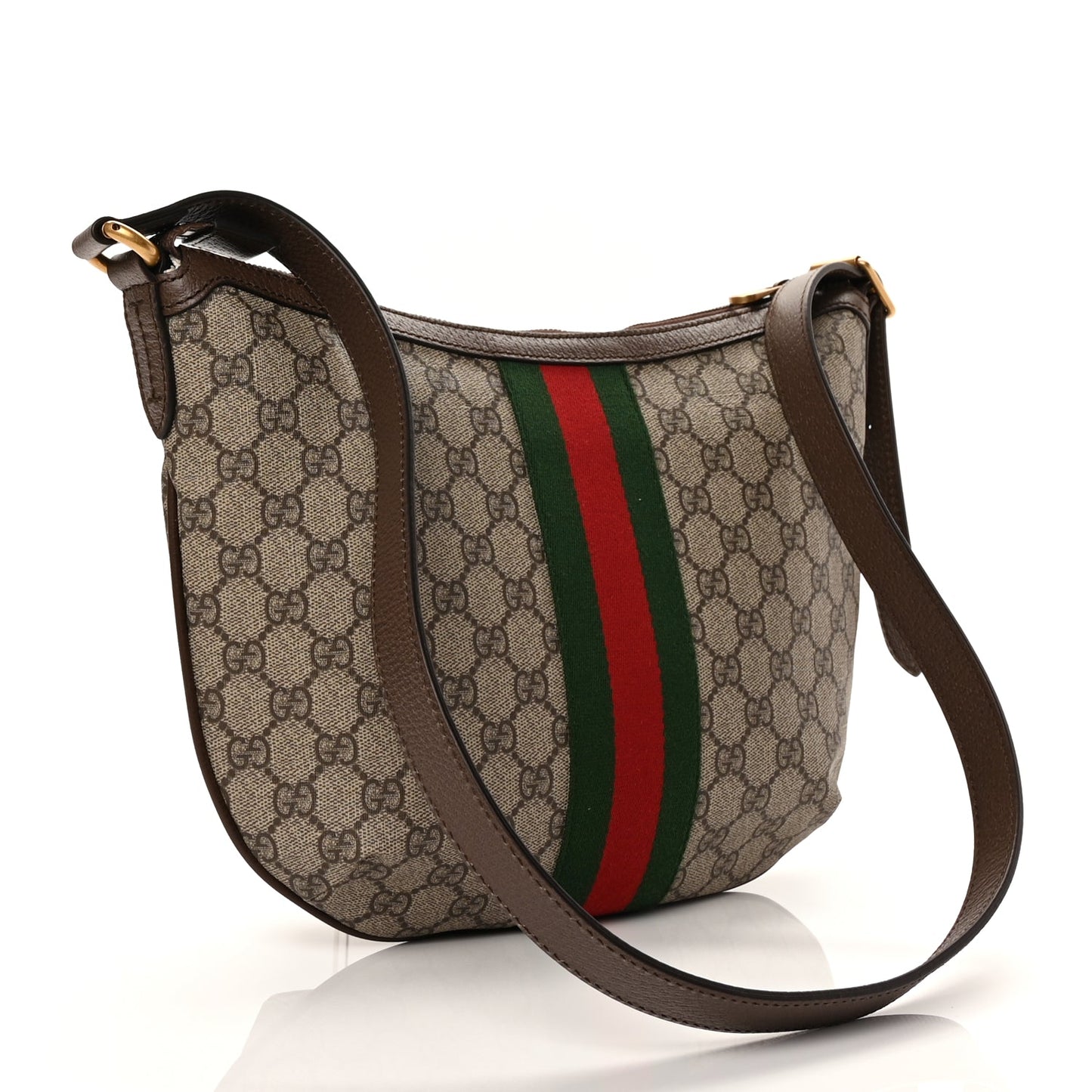 Gucci GG Supreme Monogram Web Small Ophidia Half Moon Hobo Brown
