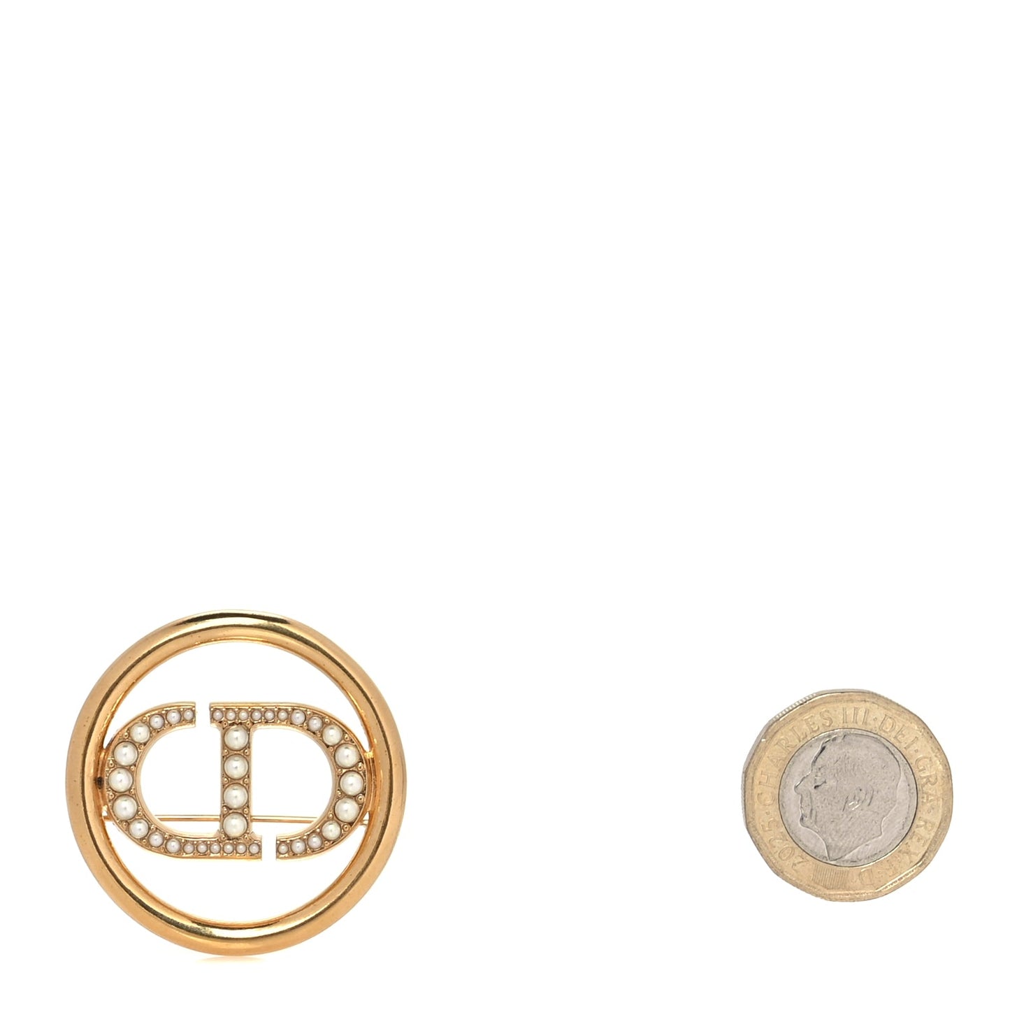 Christian Dior Metal Pearl 30 Montaigne Brooch Gold White