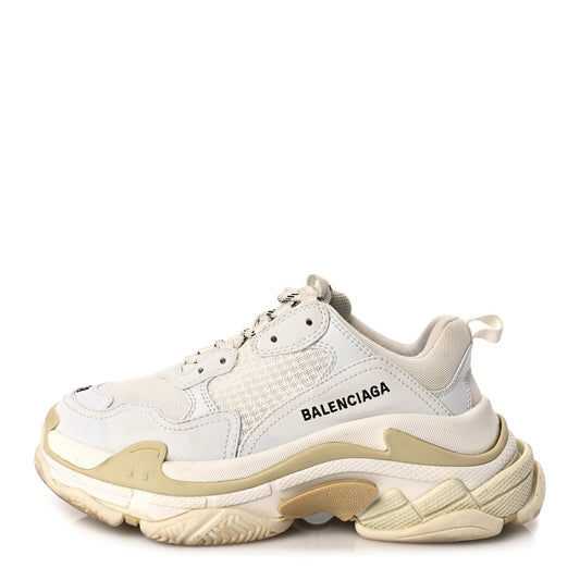 Balenciaga Fabric Mesh Womens Triple S Sneakers 38 White