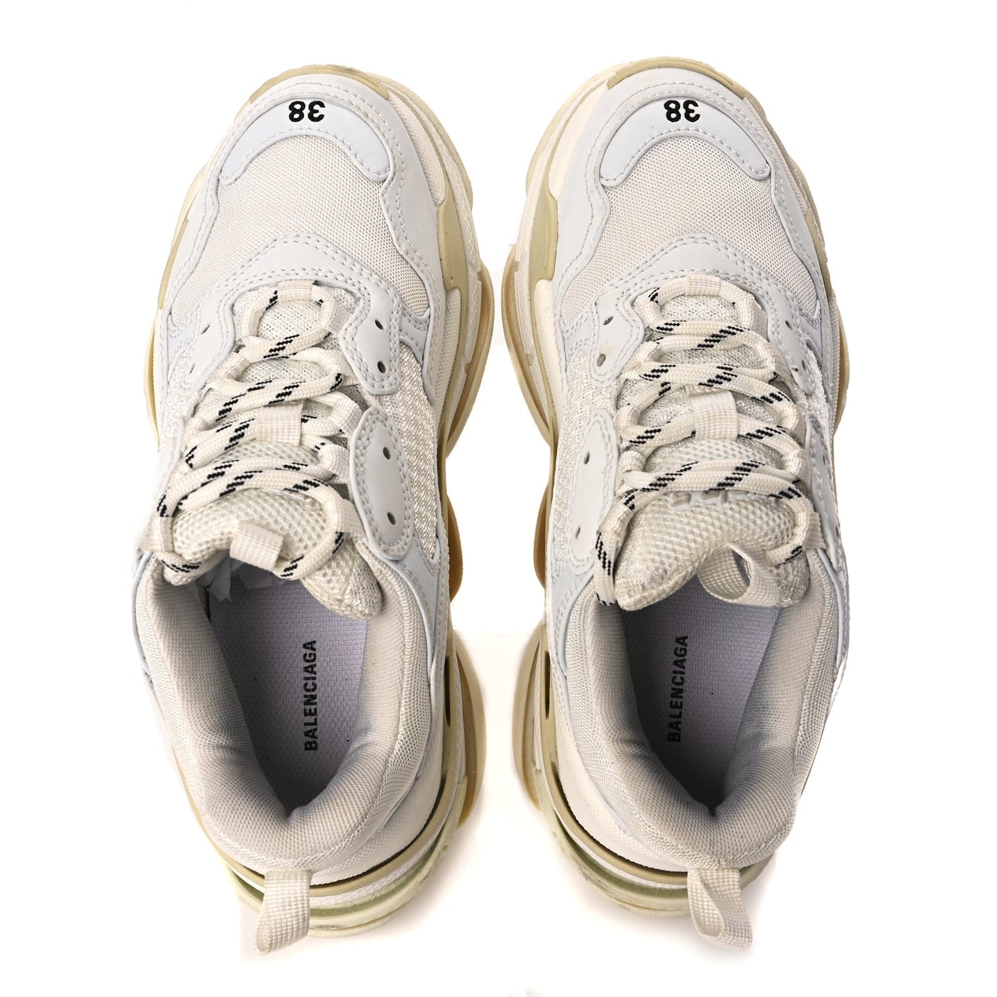 Balenciaga Fabric Mesh Womens Triple S Sneakers 38 White