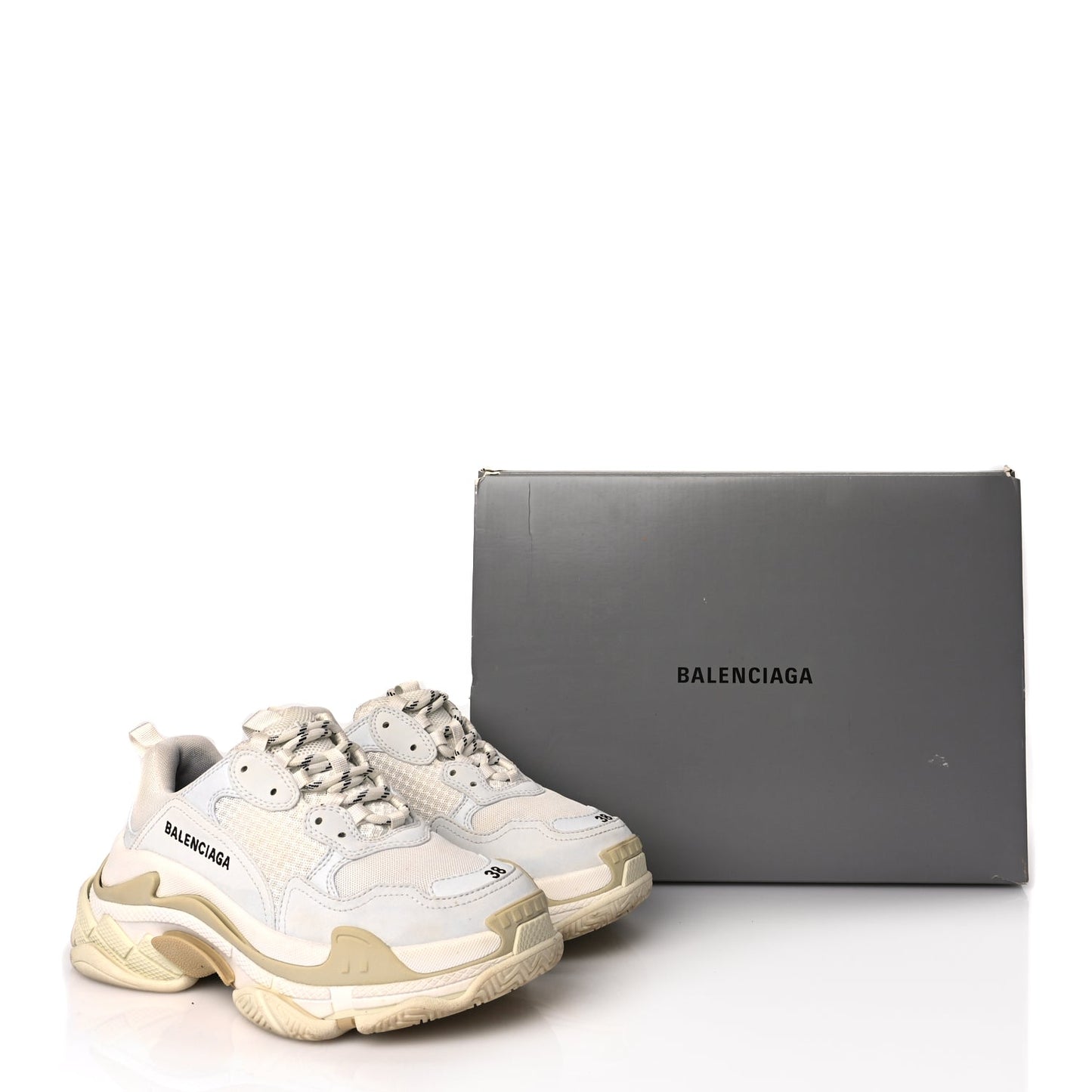 Balenciaga Fabric Mesh Womens Triple S Sneakers 38 White