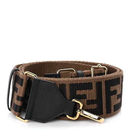 Fendi Ribbon Vitello Century FF 1974 Flat Studded Strap You Fango Marrone Ebano