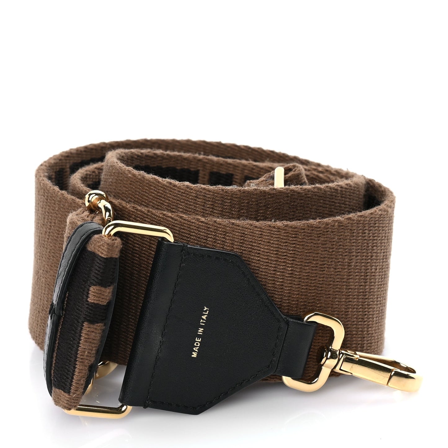 Fendi Ribbon Vitello Century FF 1974 Flat Studded Strap You Fango Marrone Ebano