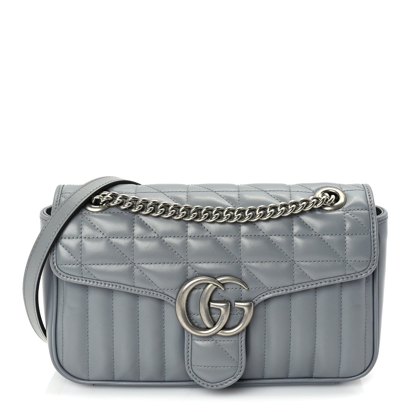 Gucci Calfskin Matelasse Aria Small GG Marmont Shoulder Bag  Deep Grey