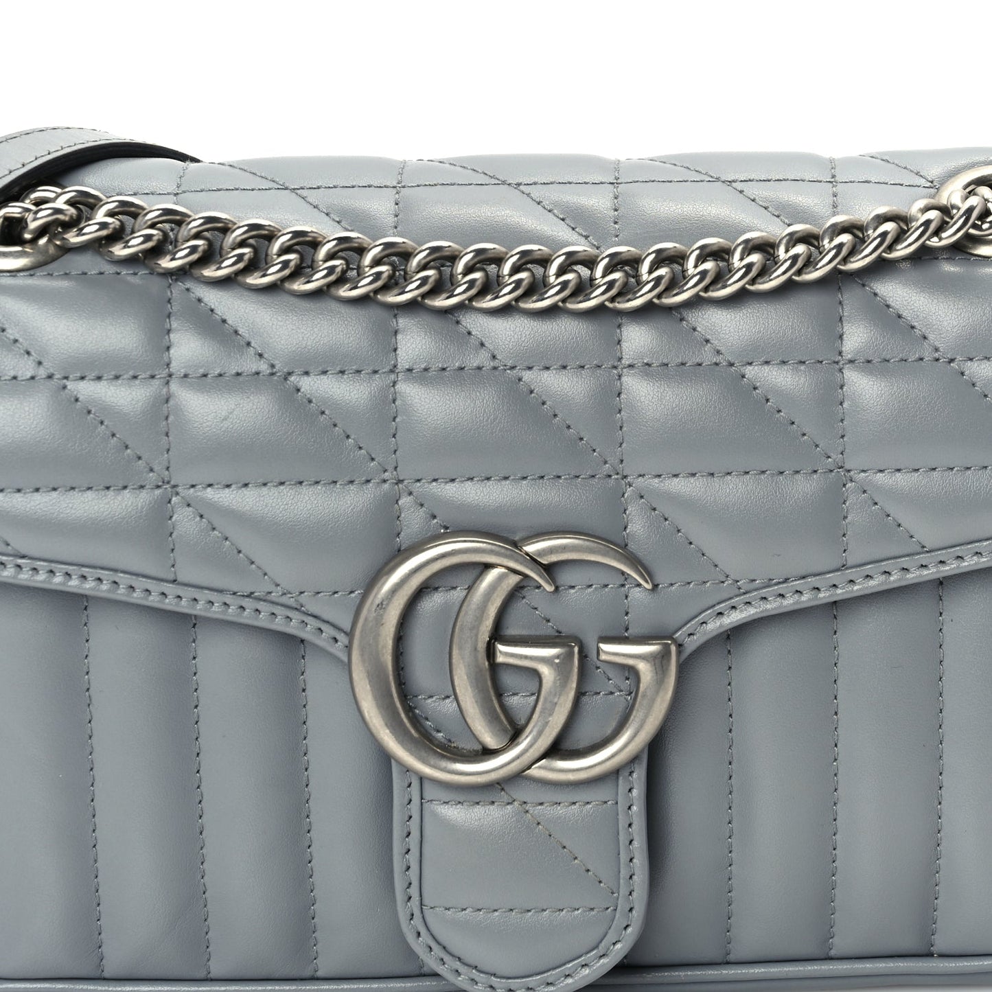 Gucci Calfskin Matelasse Aria Small GG Marmont Shoulder Bag  Deep Grey