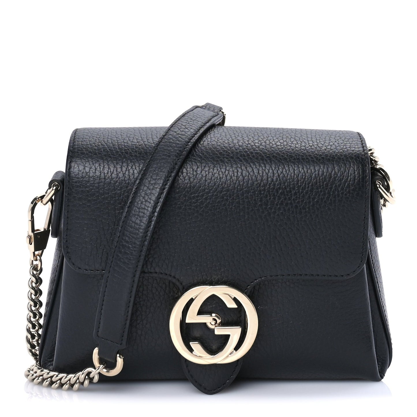 Gucci Dollar Calfskin Interlocking G Crossbody Bag Black