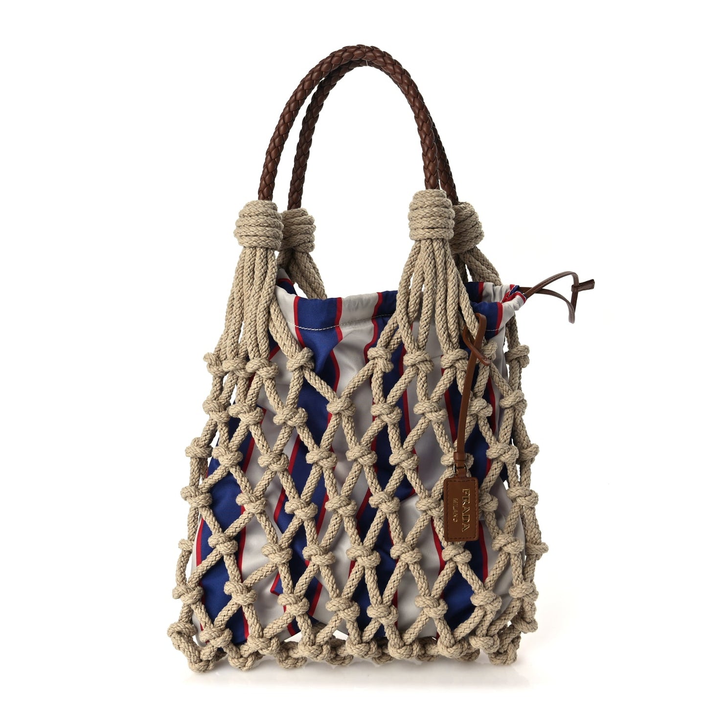 Prada Cotton Macrame Medium Noue Bag Corda Royal