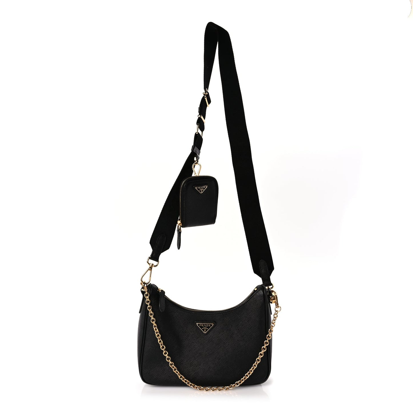 Prada Saffiano Lux Re-Edition 2005 Shoulder Bag Black