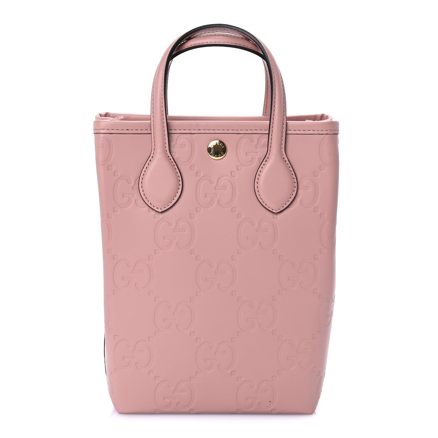 Gucci Gilbert Calfskin Jumbo GG Embossed Super Mini Tote Bag Porcelain Rose