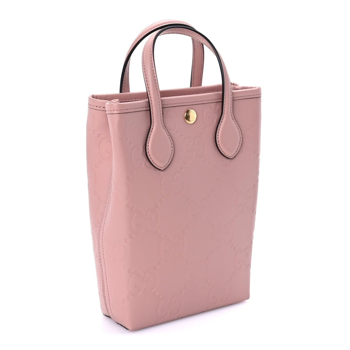 Gucci Gilbert Calfskin Jumbo GG Embossed Super Mini Tote Bag Porcelain Rose