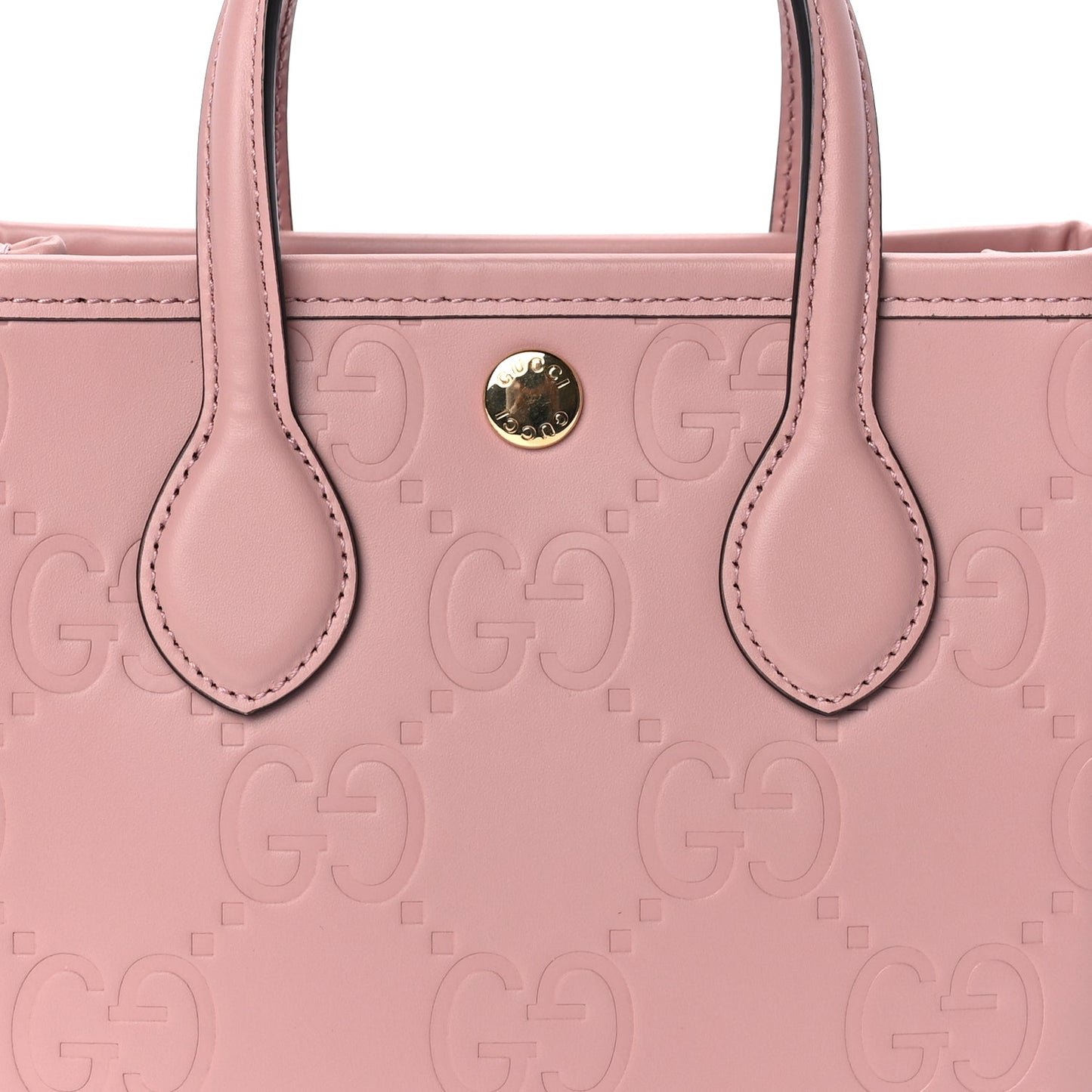 Gucci Gilbert Calfskin Jumbo GG Embossed Super Mini Tote Bag Porcelain Rose