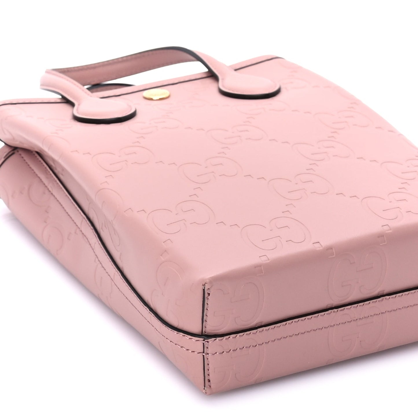 Gucci Gilbert Calfskin Jumbo GG Embossed Super Mini Tote Bag Porcelain Rose
