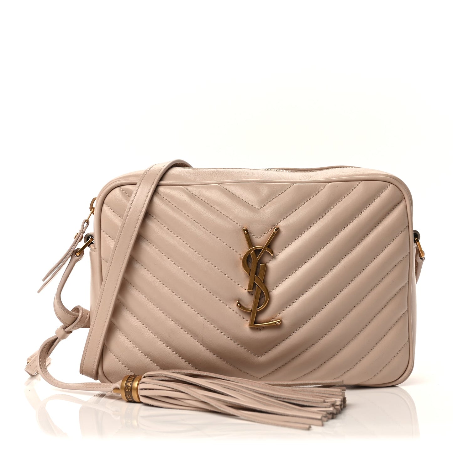 Saint Laurent Calfskin Matelasse Monogram Lou Camera Bag  Nude Powder