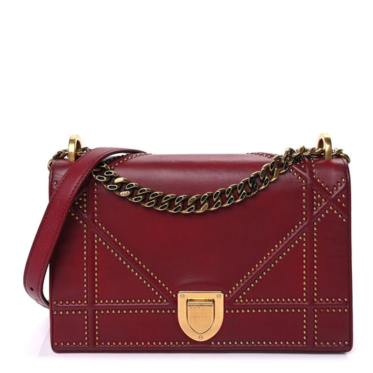 Christian Dior Calfskin Studded Medium Diorama Flap Bag Red Red