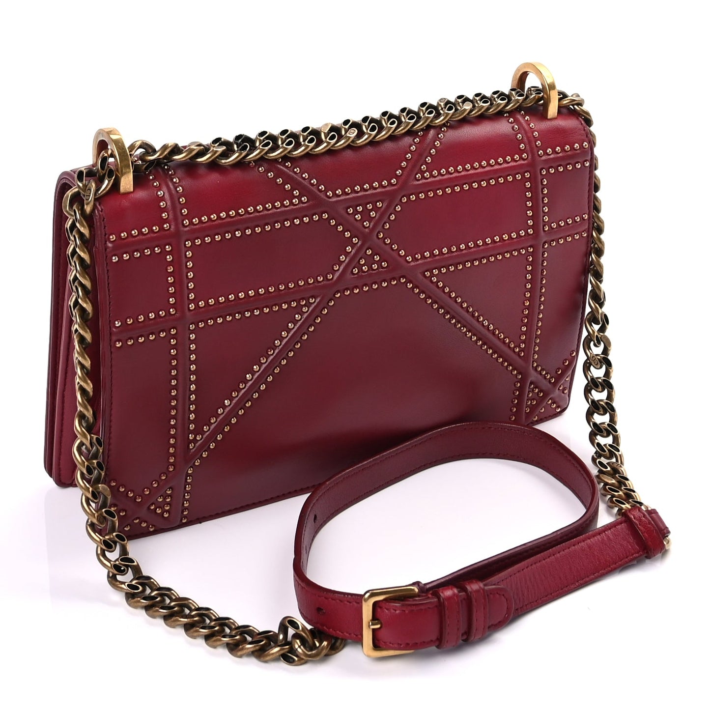Christian Dior Calfskin Studded Medium Diorama Flap Bag Red Red