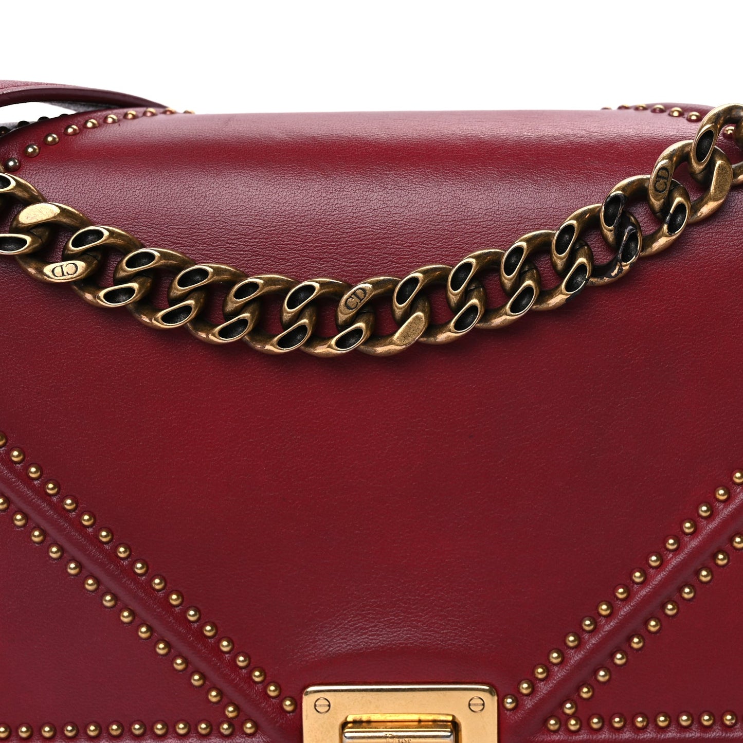Christian Dior Calfskin Studded Medium Diorama Flap Bag Red Red