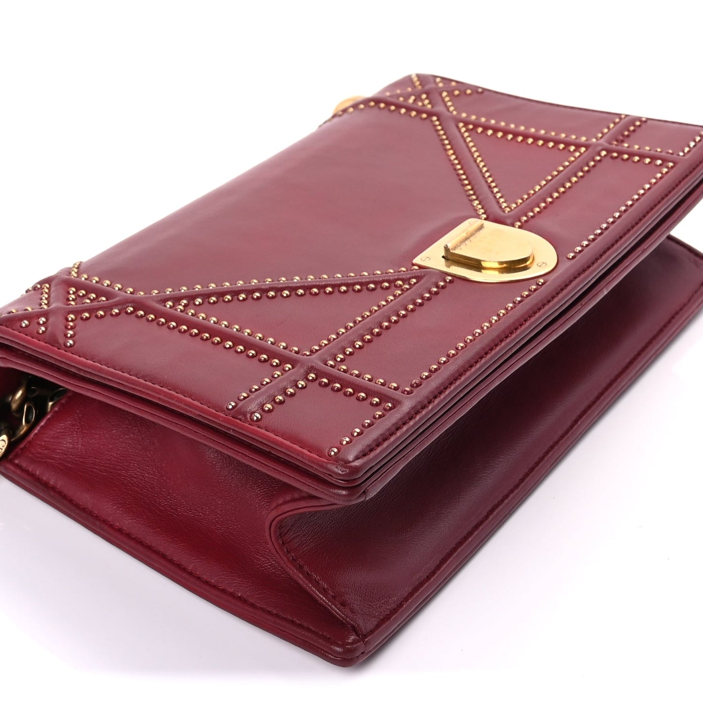 Christian Dior Calfskin Studded Medium Diorama Flap Bag Red Red