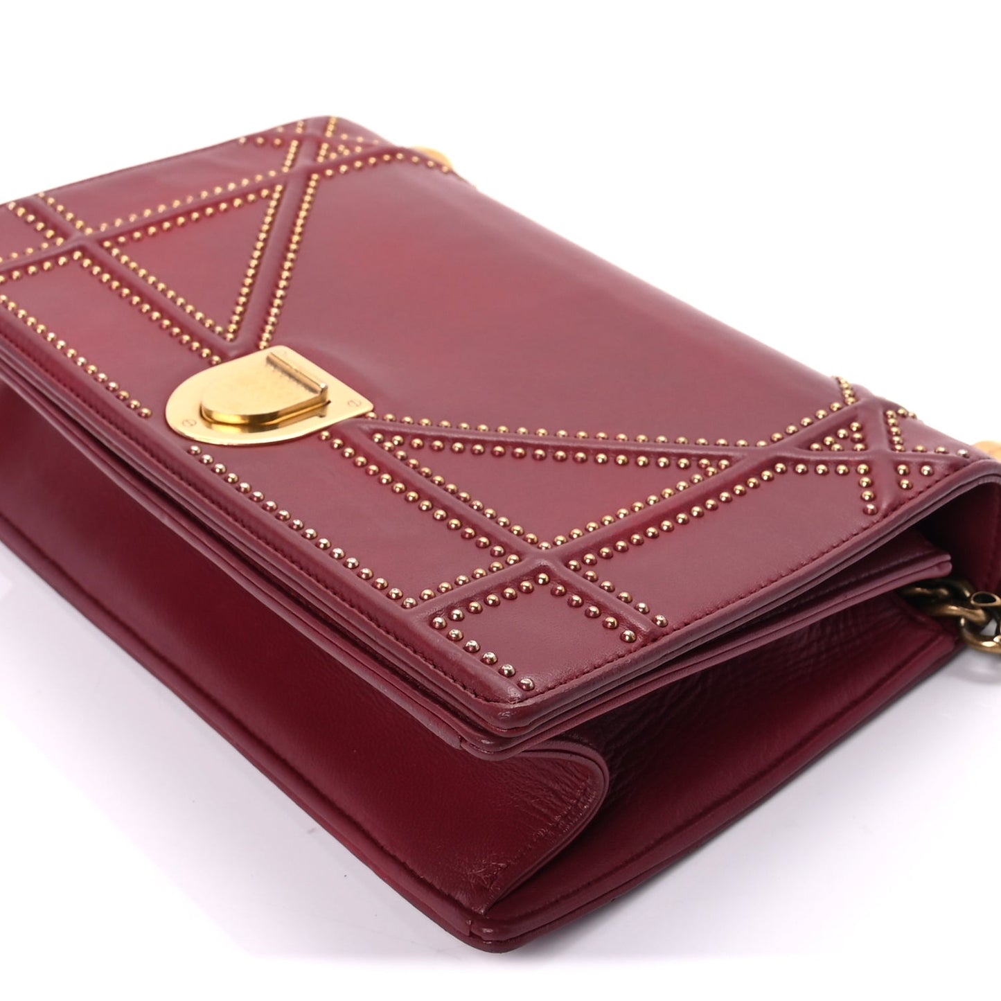 Christian Dior Calfskin Studded Medium Diorama Flap Bag Red Red