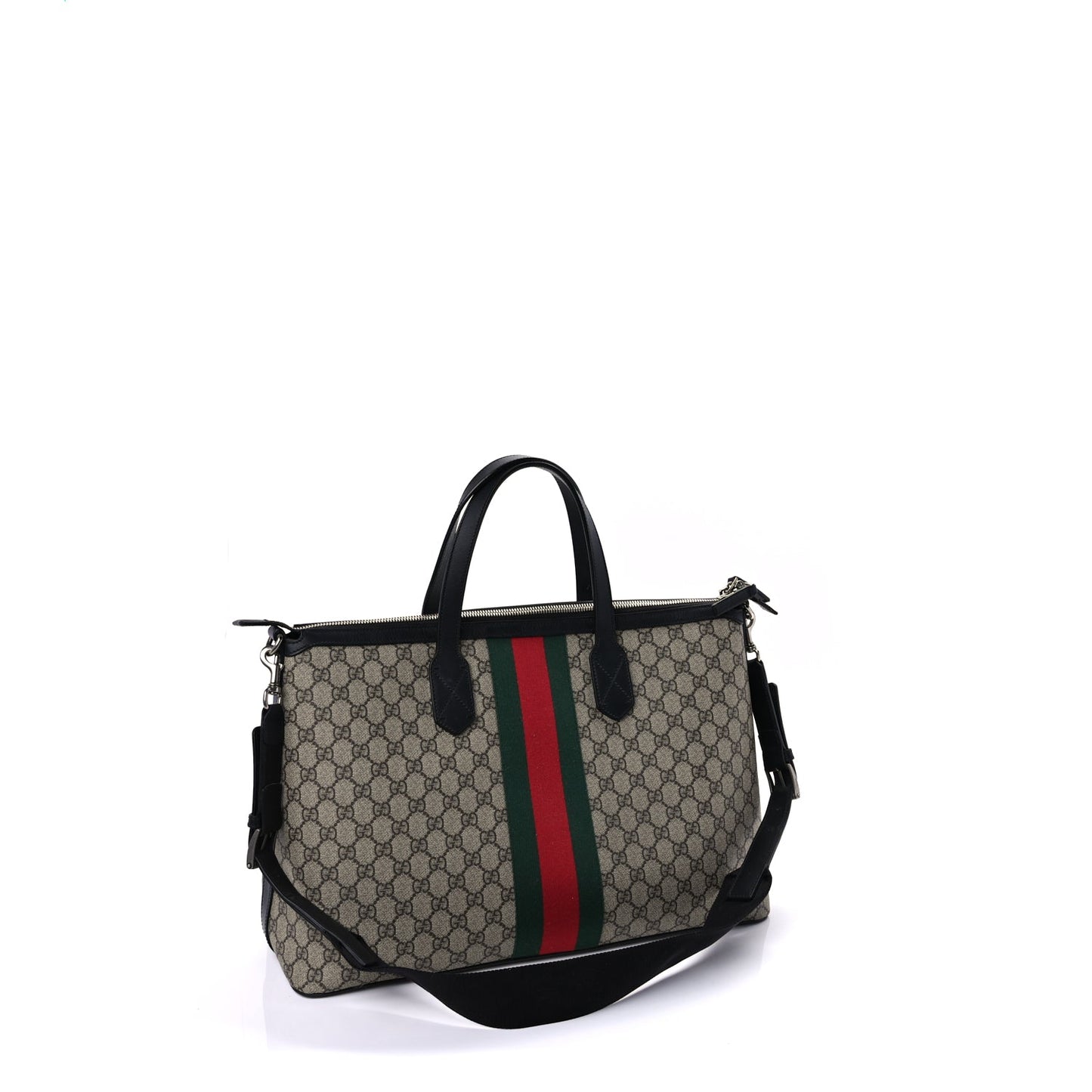 Gucci GG Supreme Monogram Web Medium Zippered Tote  Beige Black