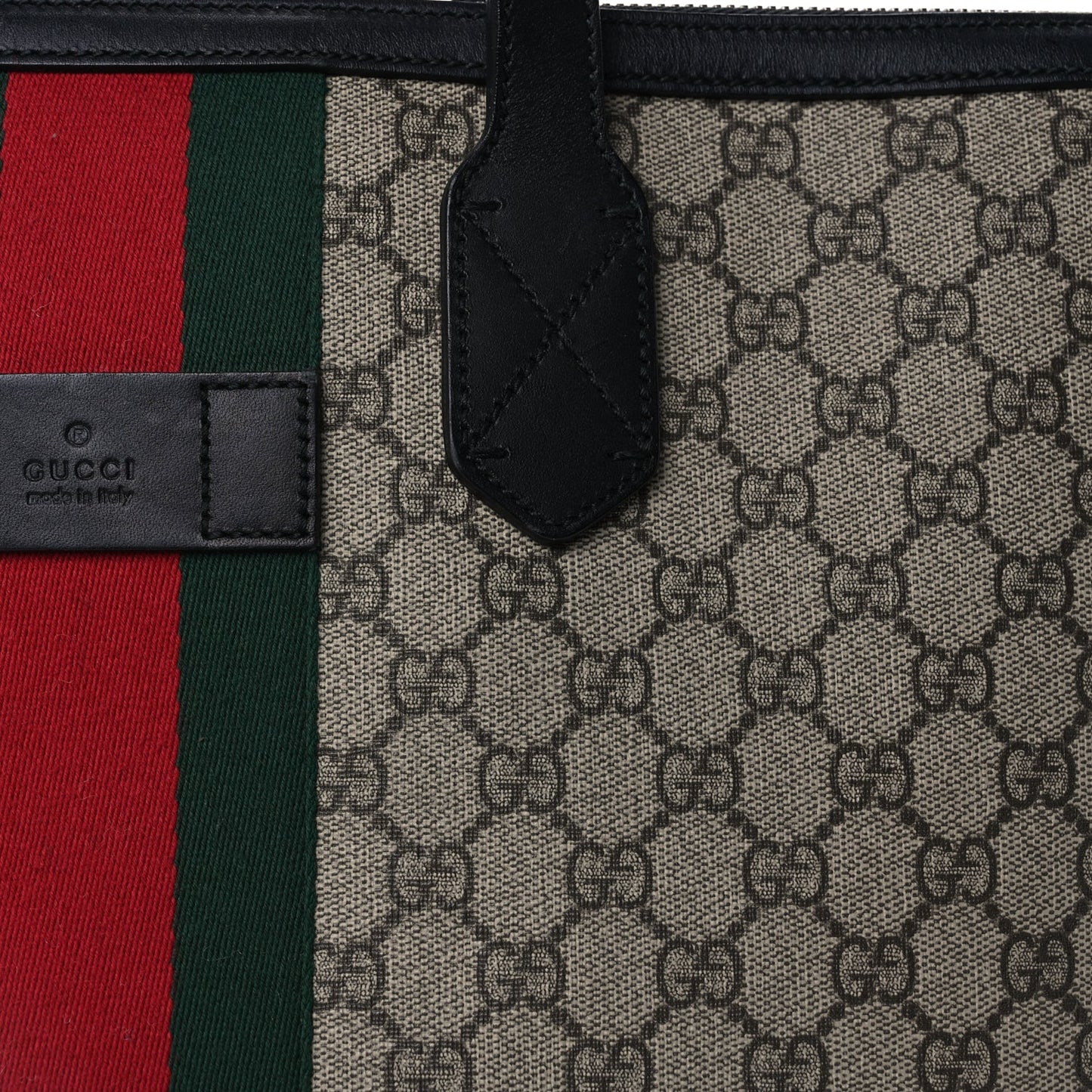 Gucci GG Supreme Monogram Web Medium Zippered Tote  Beige Black