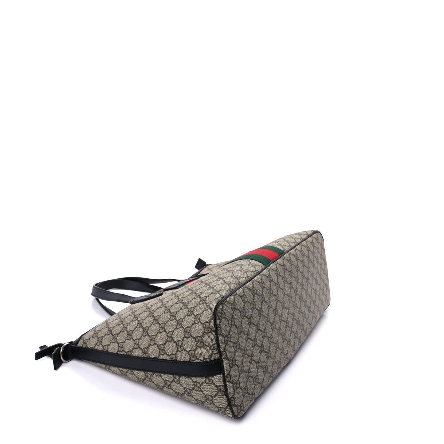 Gucci GG Supreme Monogram Web Medium Zippered Tote  Beige Black