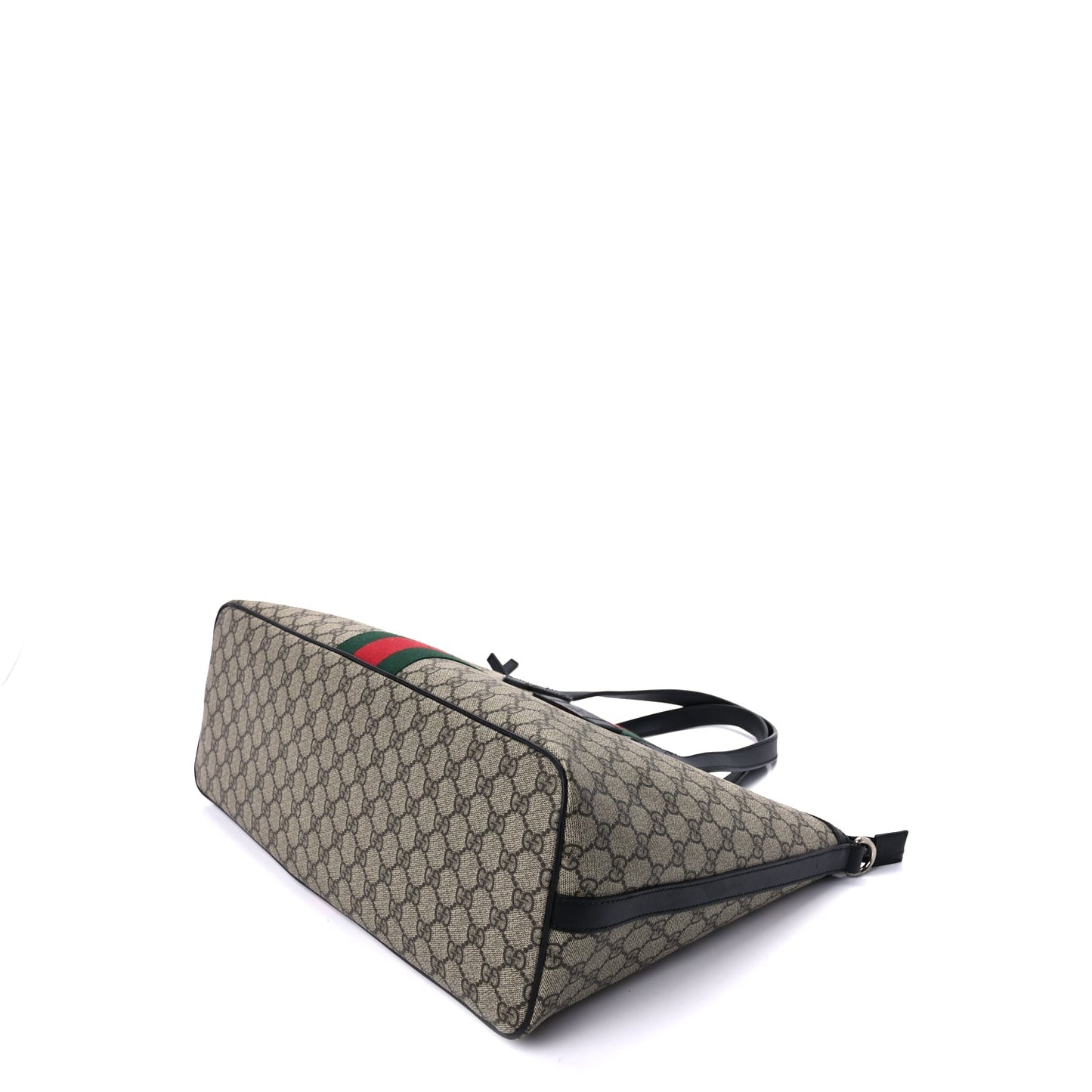 Gucci GG Supreme Monogram Web Medium Zippered Tote  Beige Black
