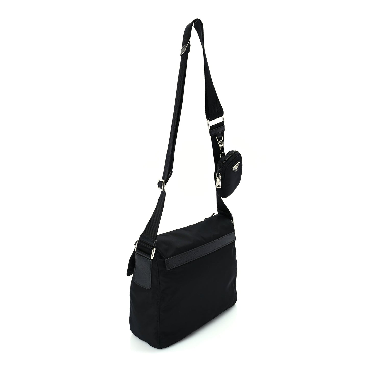 Prada Re-Nylon Vela Saffiano Pocket Single Buckle Messenger Shoulder Bag  Black