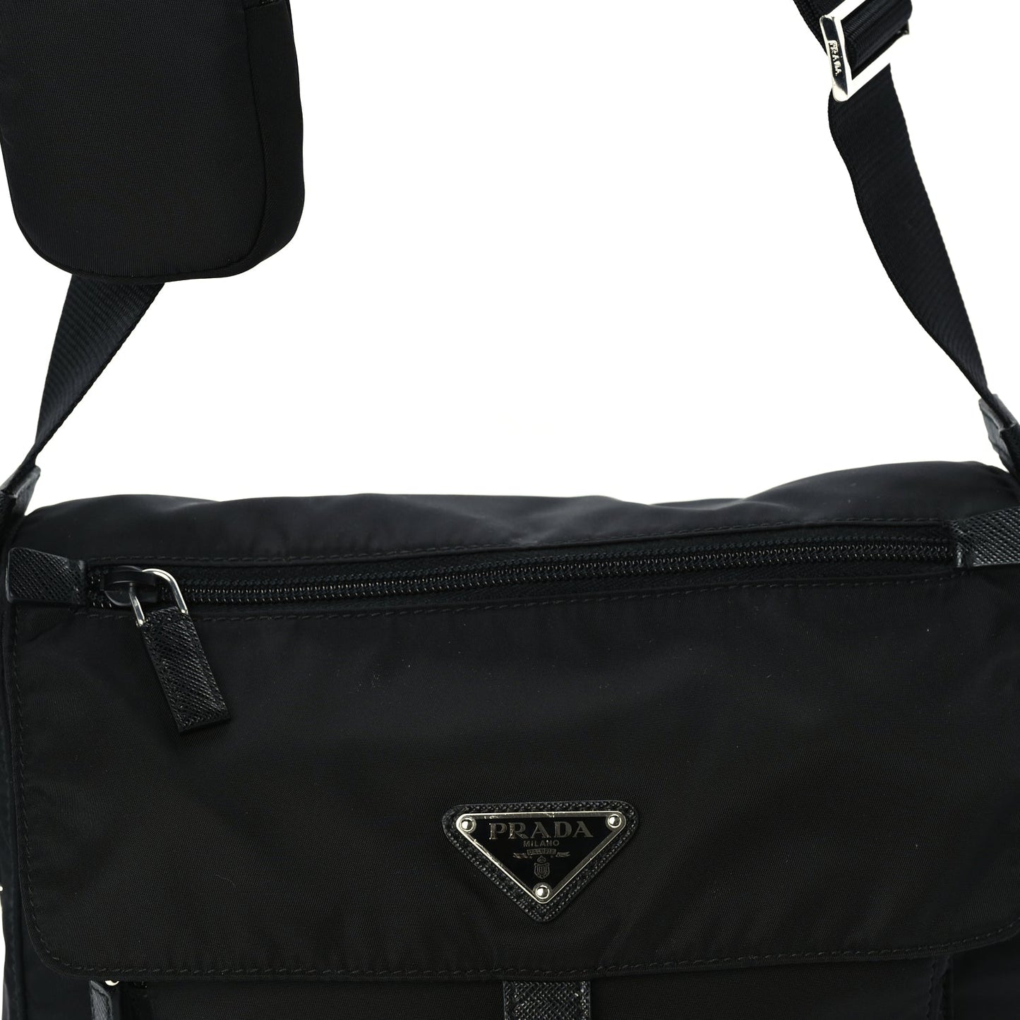 Prada Re-Nylon Vela Saffiano Pocket Single Buckle Messenger Shoulder Bag  Black