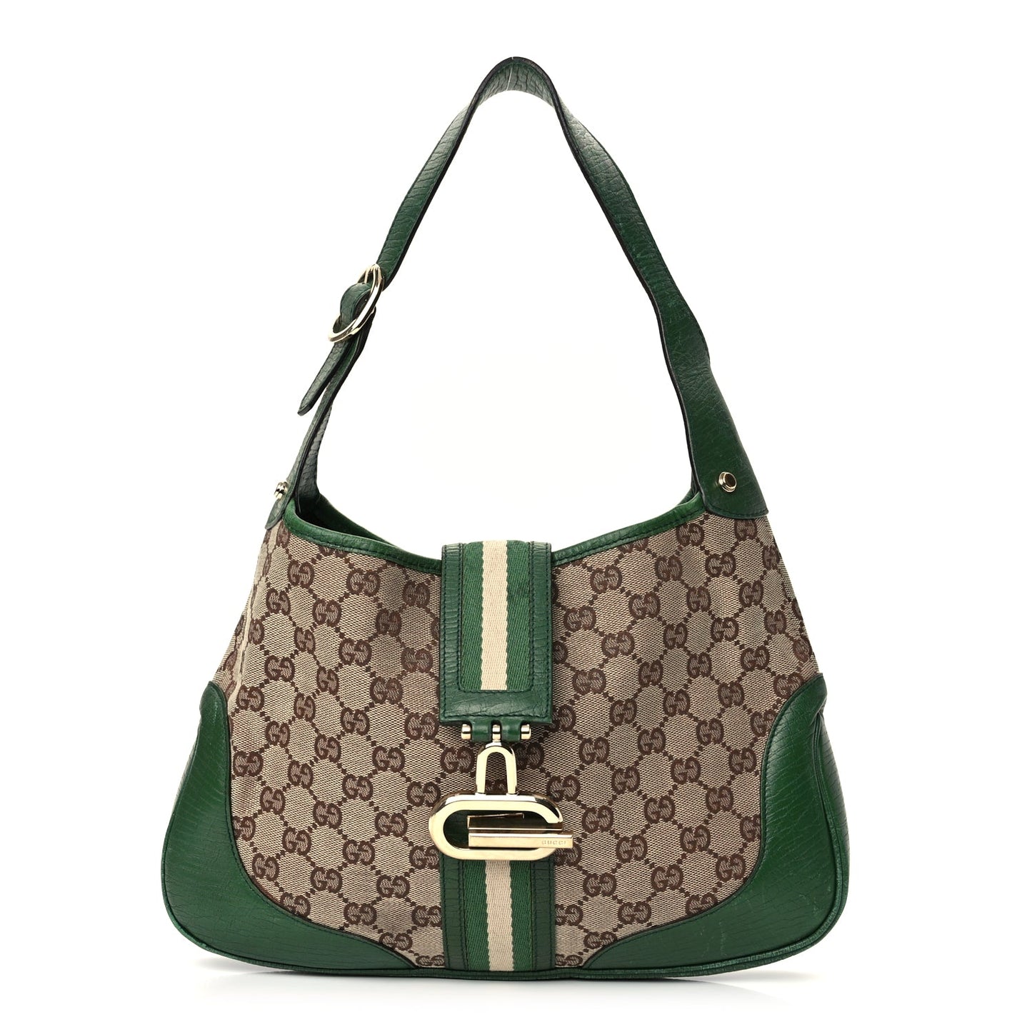 Gucci Monogram Web Junco Small Hobo Green