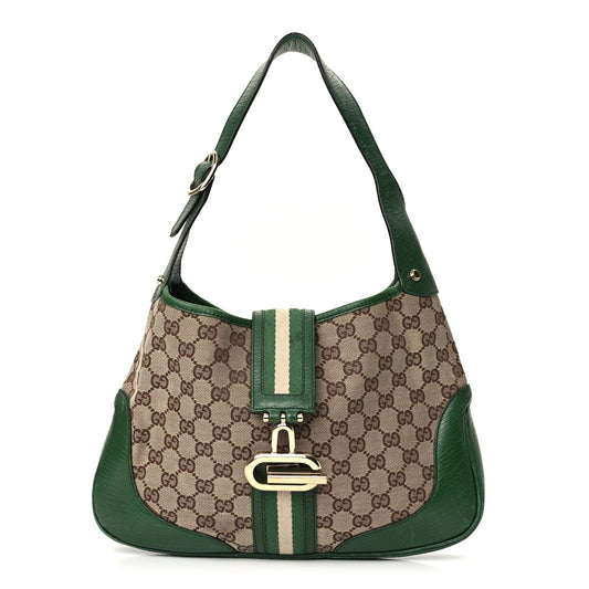 Gucci Monogram Web Junco Small Hobo Green