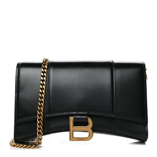 Balenciaga Shiny Box Calfskin Hourglass Chain Bag Black