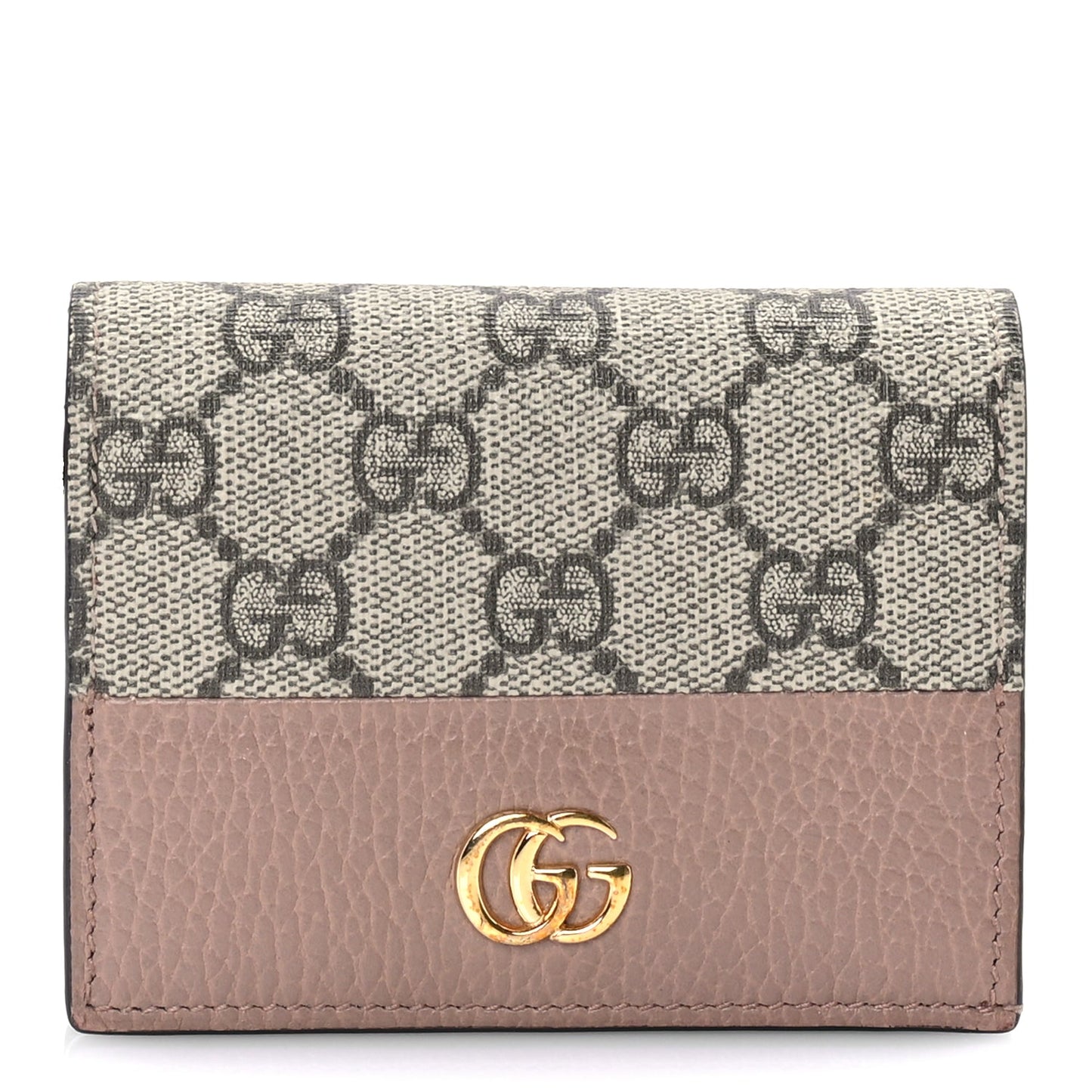 Gucci Dollar Calfskin GG Supreme Monogram GG Marmont Card Case Porcelain Rose Beige Ebony
