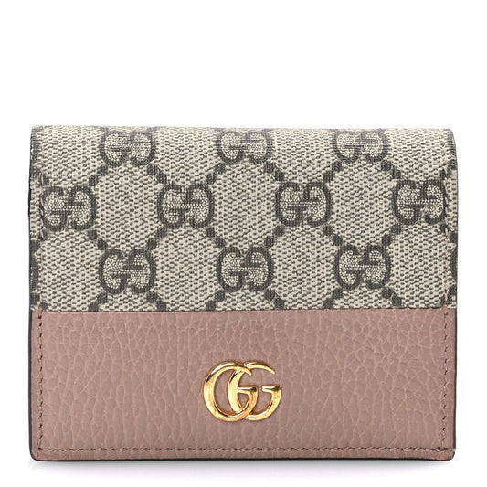 Gucci Dollar Calfskin GG Supreme Monogram GG Marmont Card Case Porcelain Rose Beige Ebony