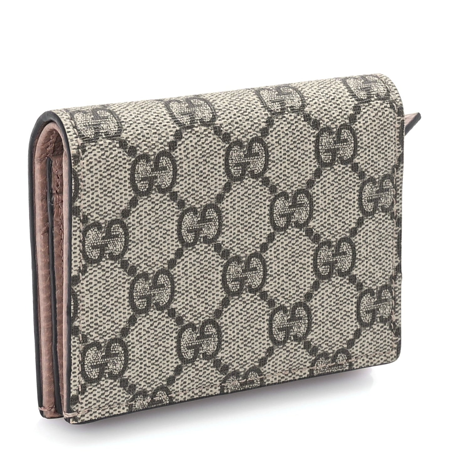 Gucci Dollar Calfskin GG Supreme Monogram GG Marmont Card Case Porcelain Rose Beige Ebony