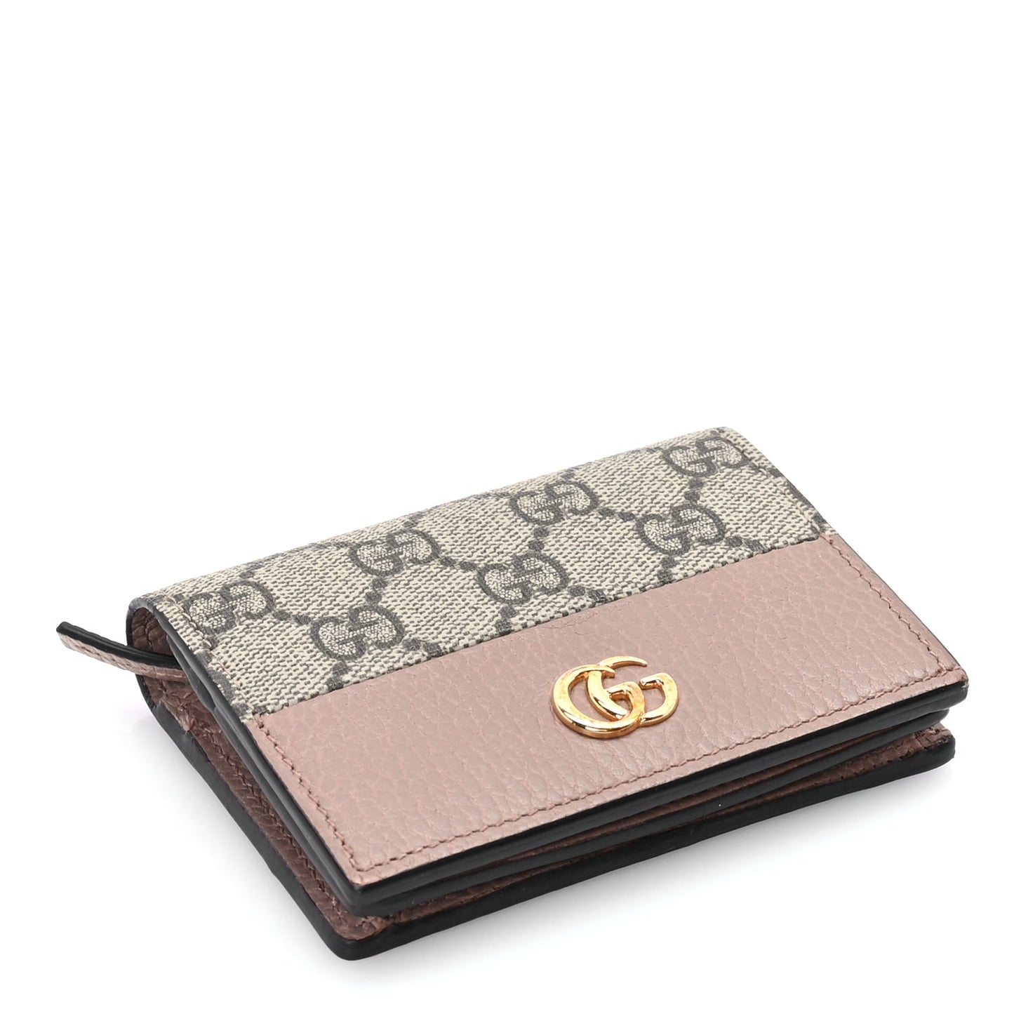Gucci Dollar Calfskin GG Supreme Monogram GG Marmont Card Case Porcelain Rose Beige Ebony