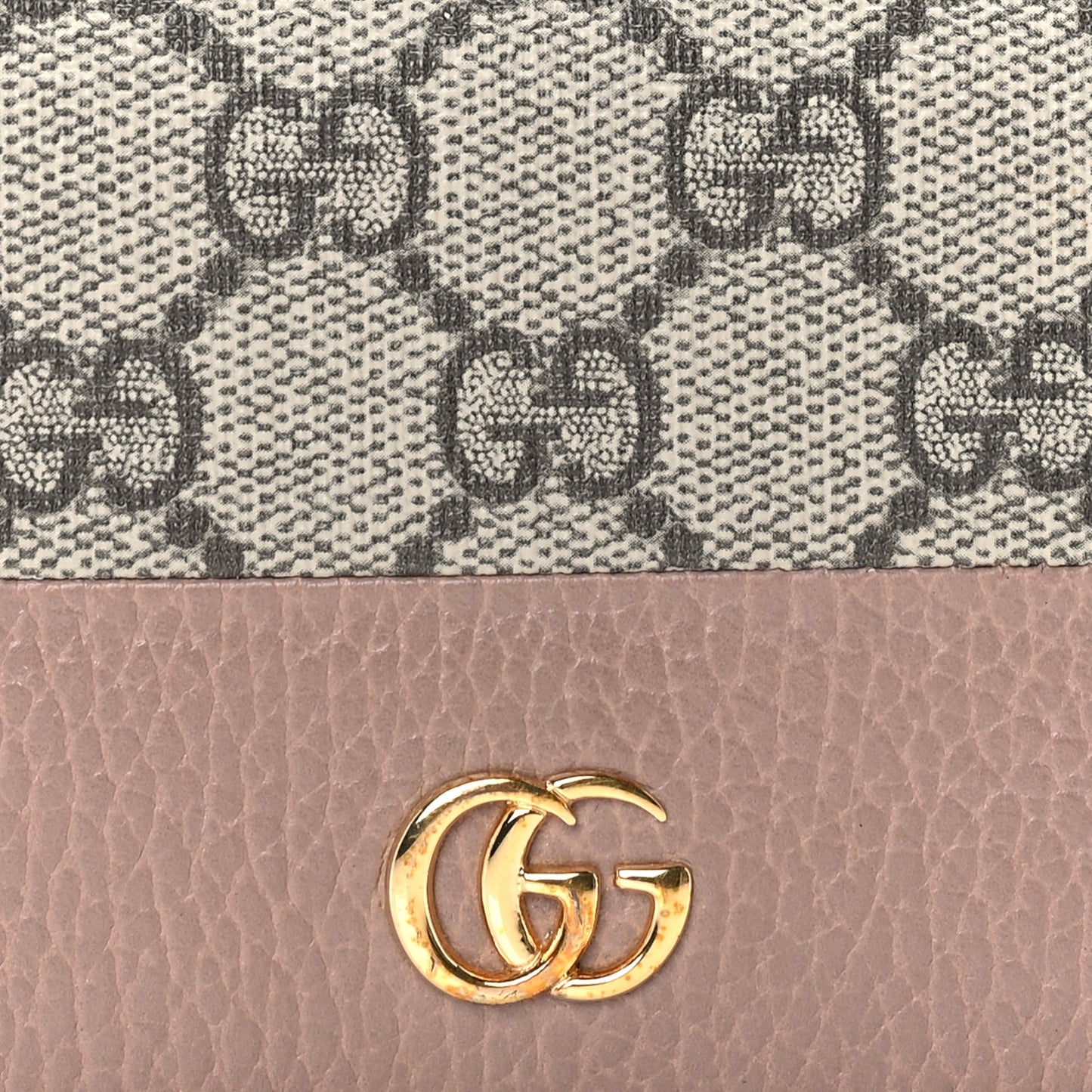Gucci Dollar Calfskin GG Supreme Monogram GG Marmont Card Case Porcelain Rose Beige Ebony