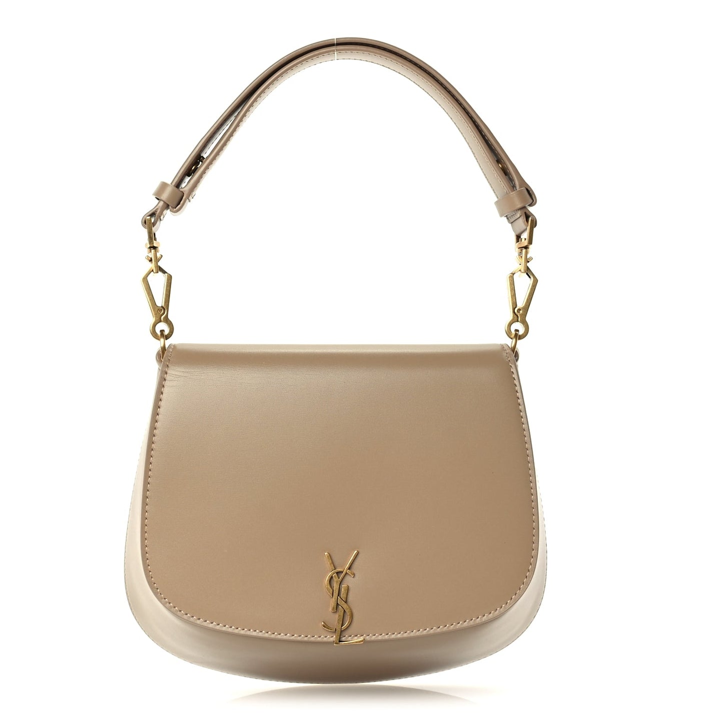 Saint Laurent Box Calfskin Mini Voltaire Top Handle Bag  Dark Cork