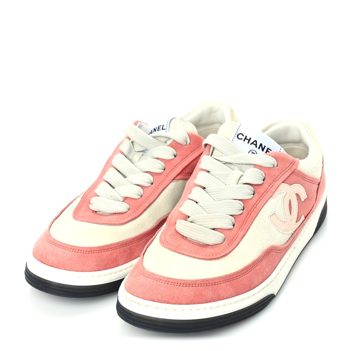 Chanel Suede Kidskin Womens CC Sneakers 39.5  White Pink