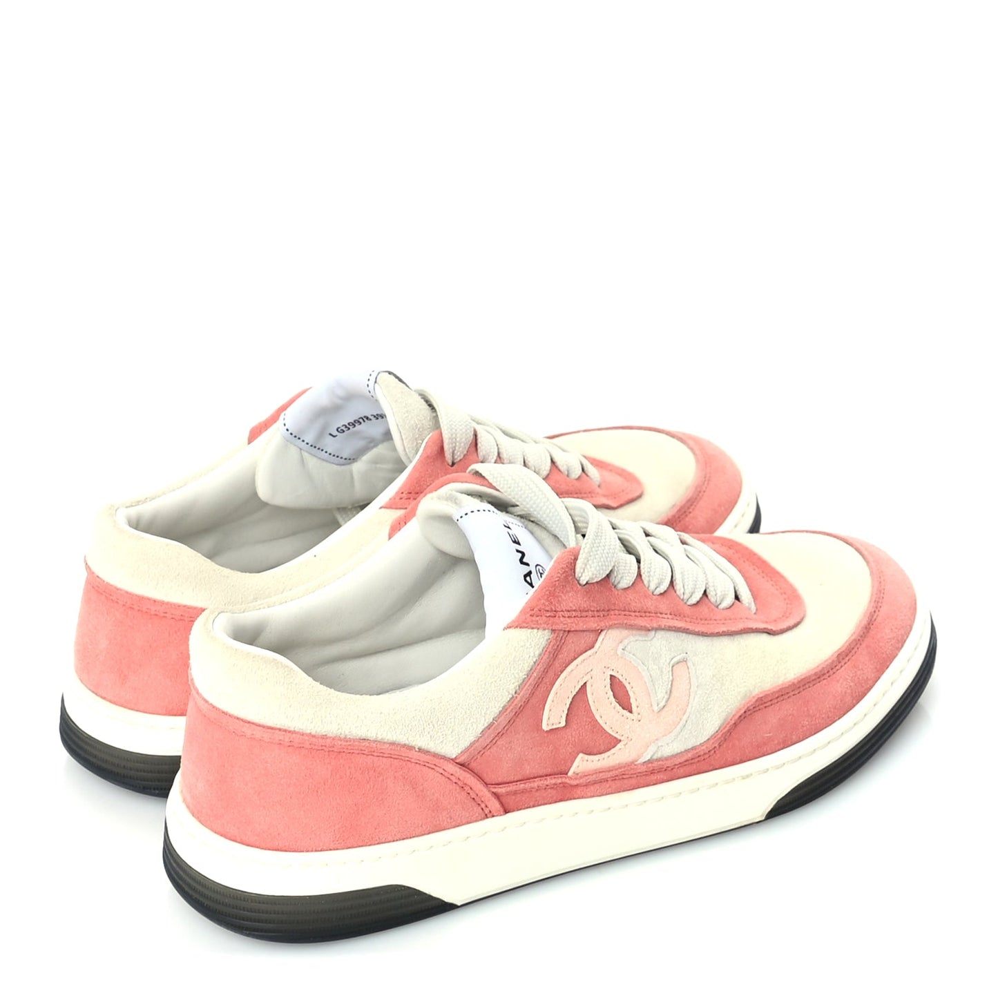 Chanel Suede Kidskin Womens CC Sneakers 39.5  White Pink