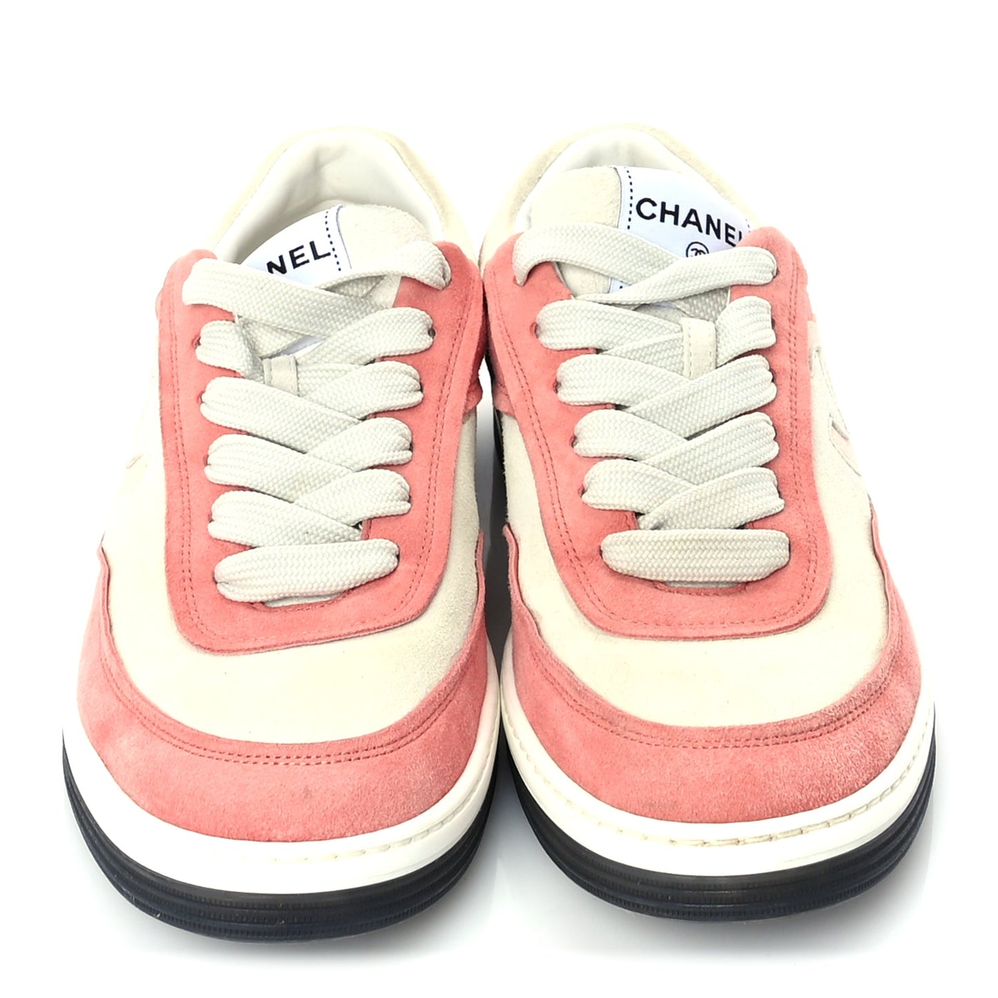 Chanel Suede Kidskin Womens CC Sneakers 39.5  White Pink