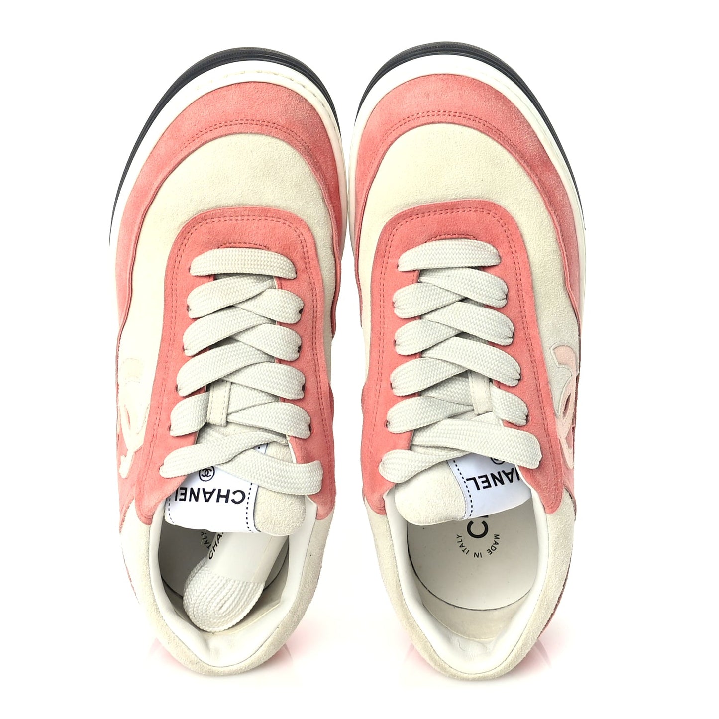 Chanel Suede Kidskin Womens CC Sneakers 39.5  White Pink