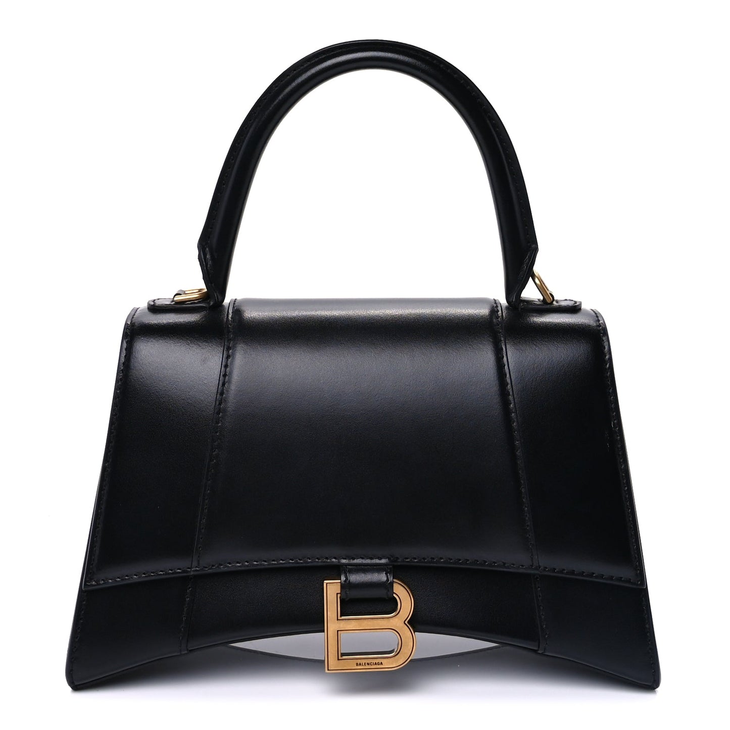 Balenciaga Shiny Box Calfskin Small Hourglass Top Handle Bag  Black
