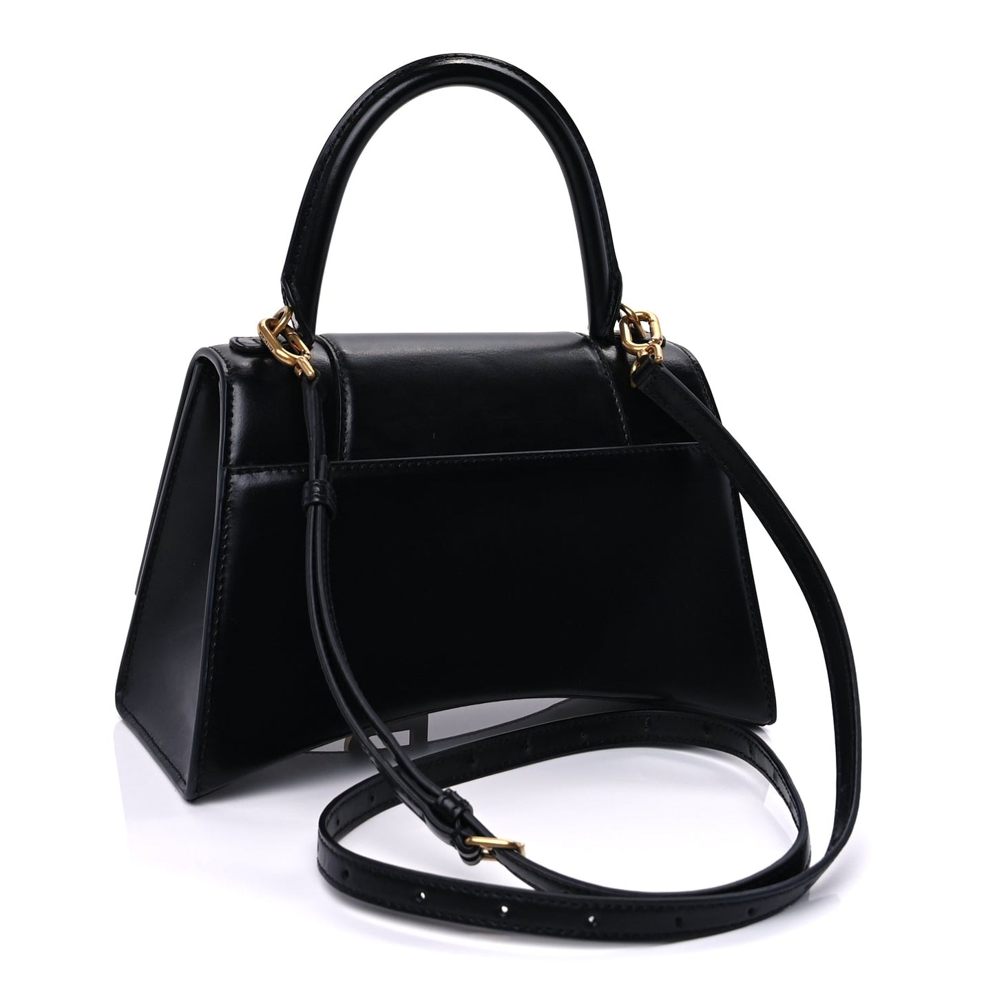 Balenciaga Shiny Box Calfskin Small Hourglass Top Handle Bag  Black