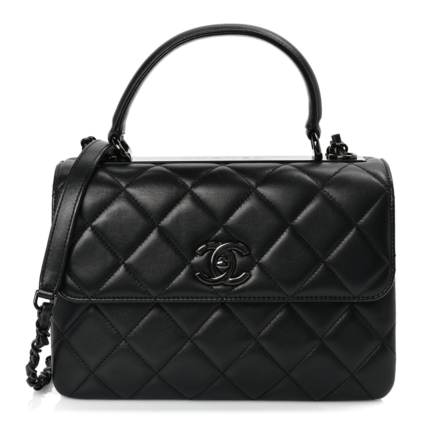 Chanel Lambskin Quilted Small Trendy CC Dual Handle Flap Bag So Black