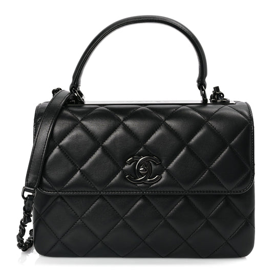 Chanel Lambskin Quilted Small Trendy CC Dual Handle Flap Bag So Black