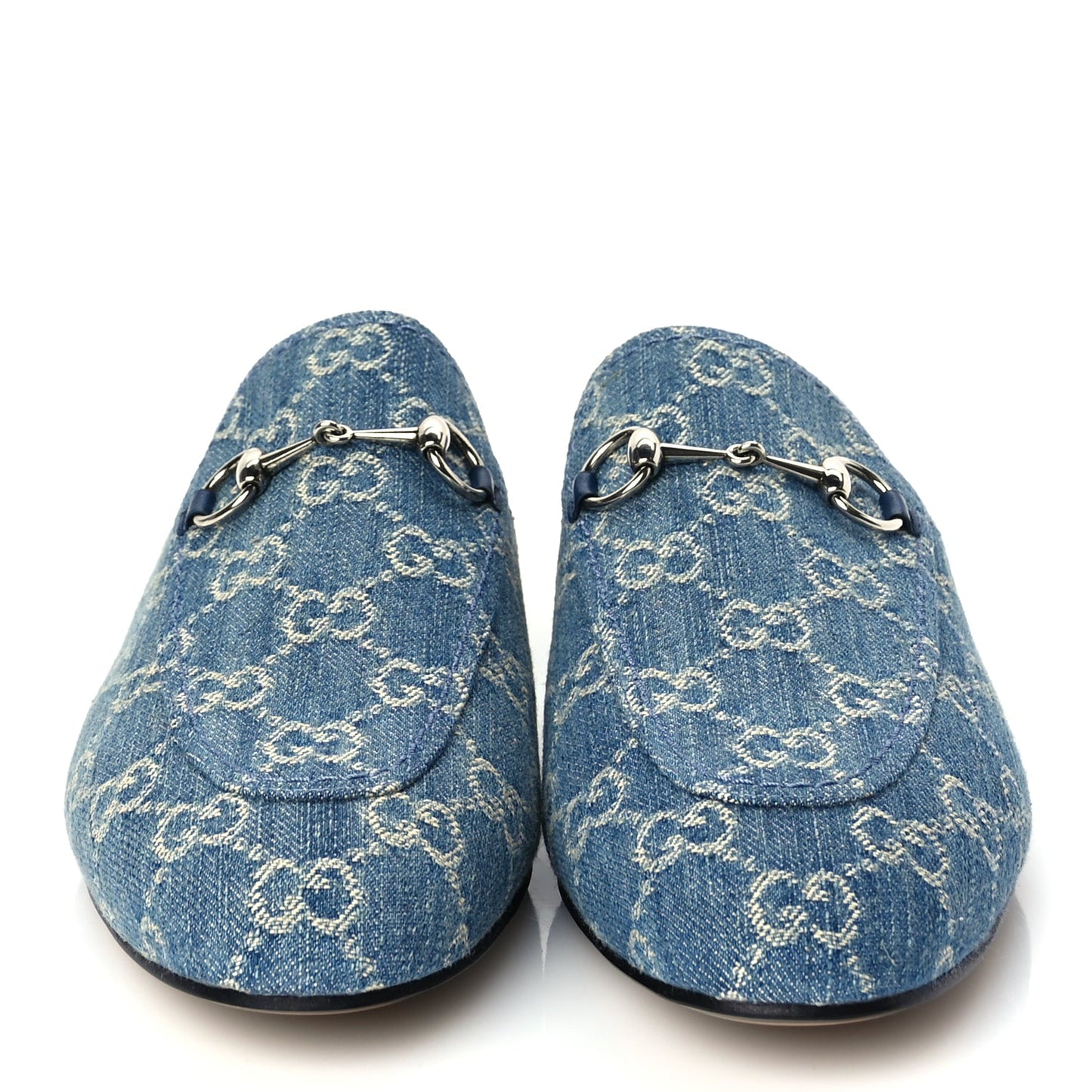 Gucci New Denim GG Malaga Kid Womens Princetown Slippers 39.5 Light Blue Royale