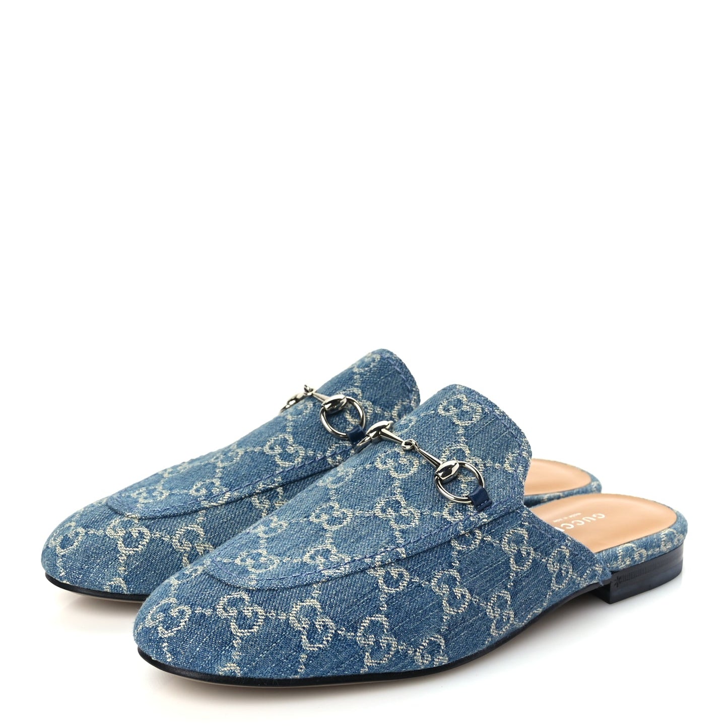 Gucci New Denim GG Malaga Kid Womens Princetown Slippers 39.5 Light Blue Royale