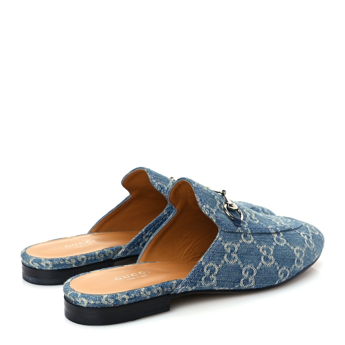 Gucci New Denim GG Malaga Kid Womens Princetown Slippers 39.5 Light Blue Royale